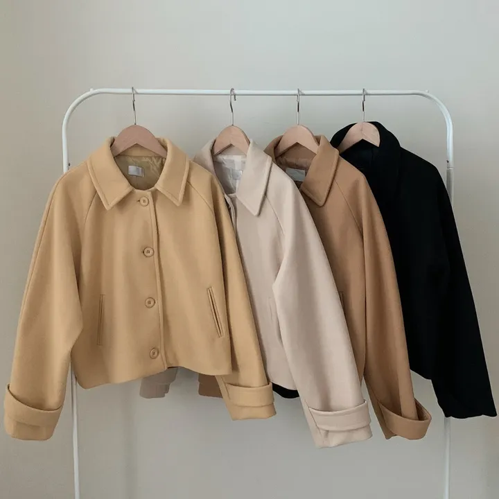 봄가을 크롭재킷 오버핏 아이보리 블랙 싱글버튼 숏코트 상세 이미지 55