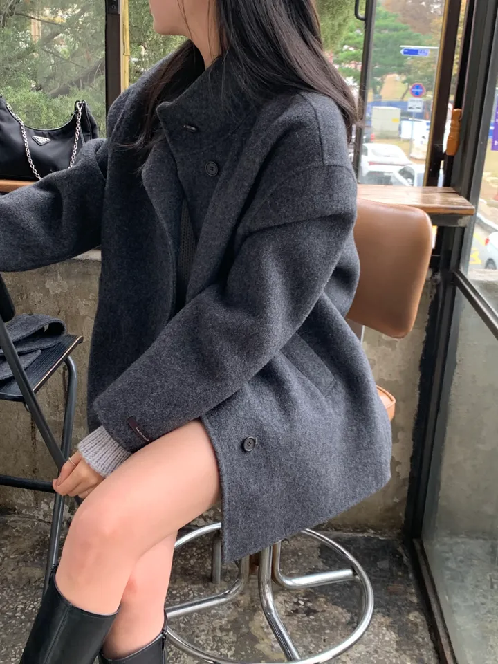 [Hand Made/울 100%] 드엘 하이넥 핸드메이드 벨트 하프 코트 하객룩 (4 color) 상세 이미지 5