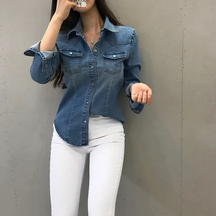 반팔/긴팔 주문폭주 스판 슬림핏 데님 청남방 자켓 셔츠 상세 이미지 9