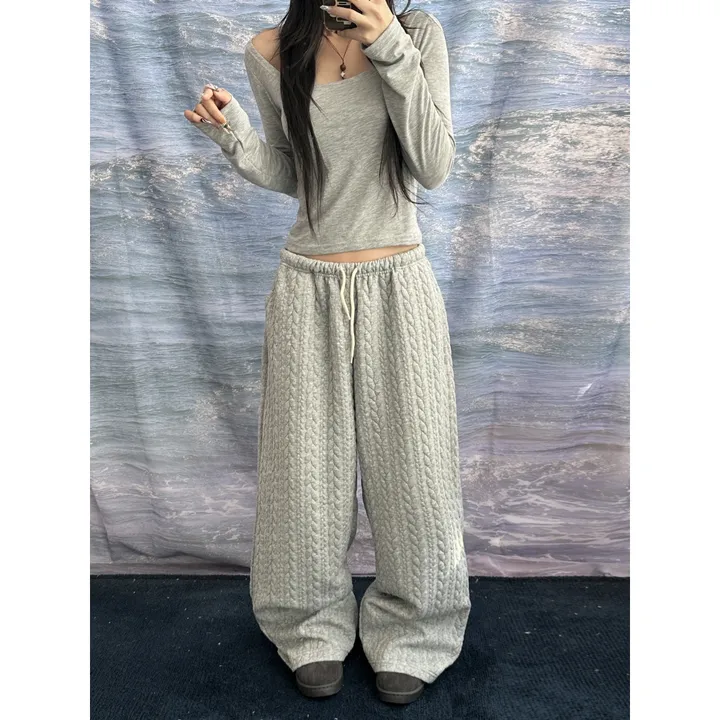누빔🌡️[UNISEX/소장추천!]퀼트 블랭킷 웜업 케이블 포인트 윈터 루즈 와이드 트레이닝 팬츠(4color/5-7일 여유주문) 상세 이미지 48