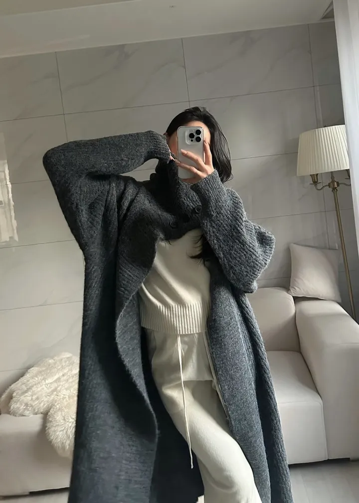 [아이당일] *도톰따숩 터틀넥 울 숄 빅카라 꽈배기 뜨개 니트 맥시롱가디건 울롱코트 울가디건(5color) 상세 이미지 24