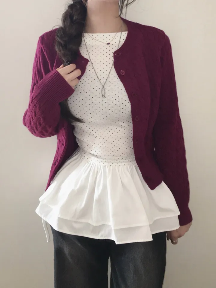 [🍇퀄리티보장!] 데일리 라운드넥 꽈배기 긴팔 가디건 (9color) 상세 이미지 1