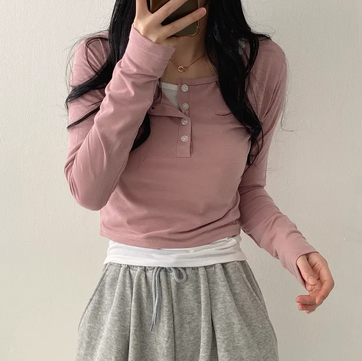 [2set/나시포함!] 단추 크롭 긴팔 세트 3color 상세 이미지 6