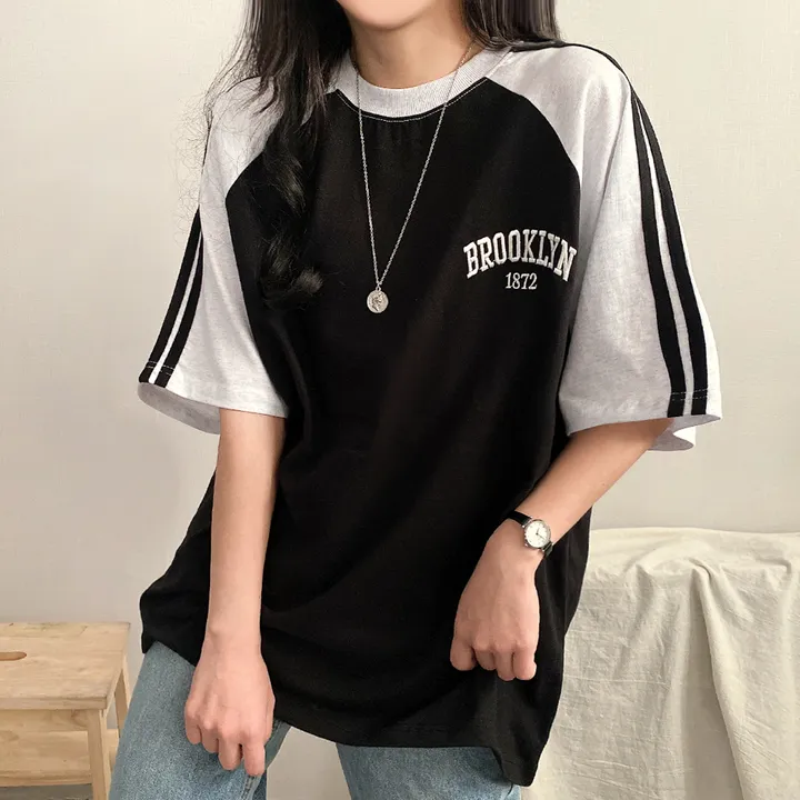 [예쁜/스포티!] 두줄 져지 배색 나그랑 브루클린 자수 데일리 반팔티T 5color 상세 이미지 29