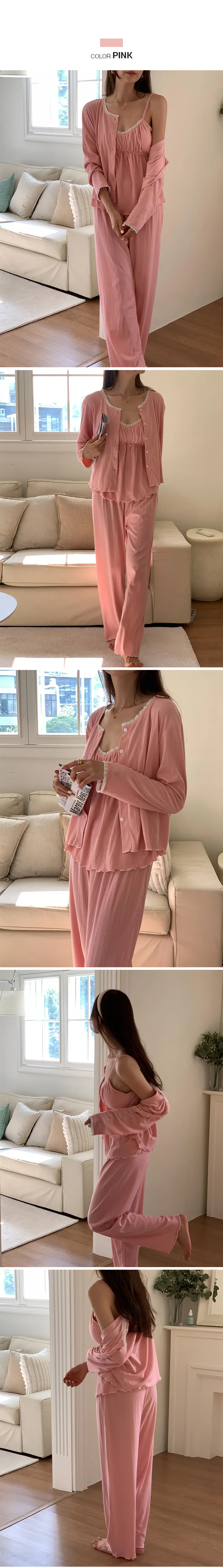 [캡내장💖8종] 가디건+나시 상하세트 파자마 골지 여름 봄 민소매 셋업 면 잠옷 홈웨어 리본 프릴 레이스 캡나시 no.2090 2091 상세 이미지 5