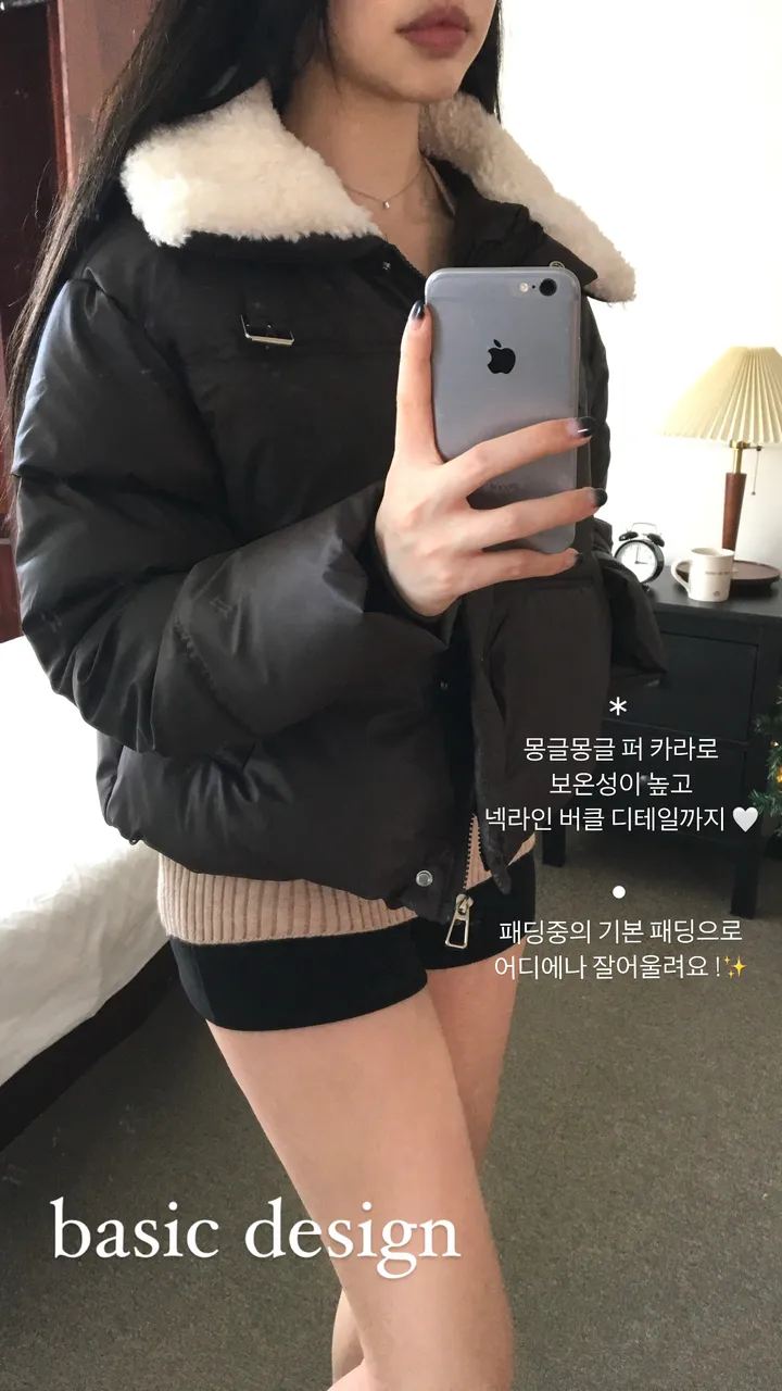 [부해보임X/주문폭주] 벌론 양털 뽀글이 카라 스트링 버클 레더 숏 패딩 상세 이미지 3