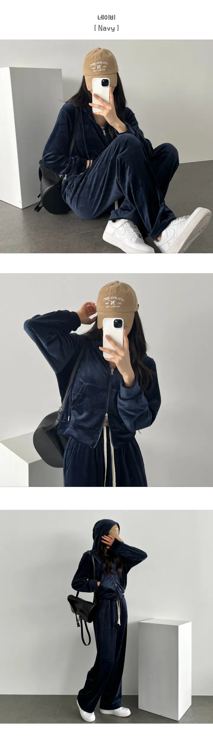 세트기획🐰모델소장💜] 겨울코디, 기모 벨벳 자수 크롭 후드집업 + 와이드 팬츠  - 투피스 코디세트 트레이닝셋업 상세 이미지 16