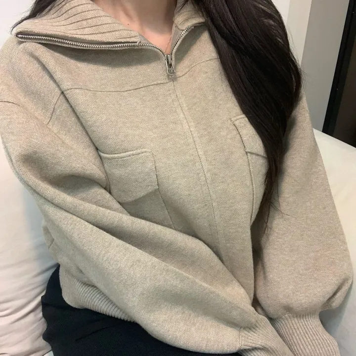 봄신상 고퀄리티 벌룬소매 아방핏 집업니트가디건  4COLOR 상세 이미지 4