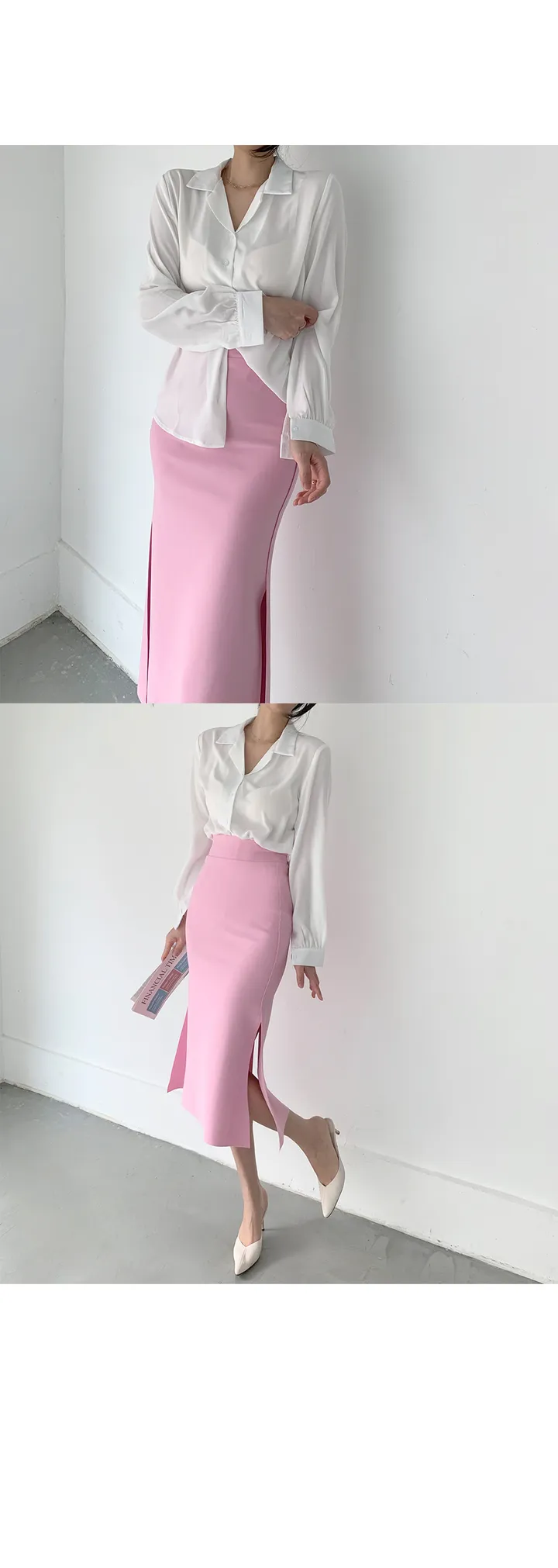 구김없는 오픈 카라 셔츠블라우스 55~L (10color) 상세 이미지 10