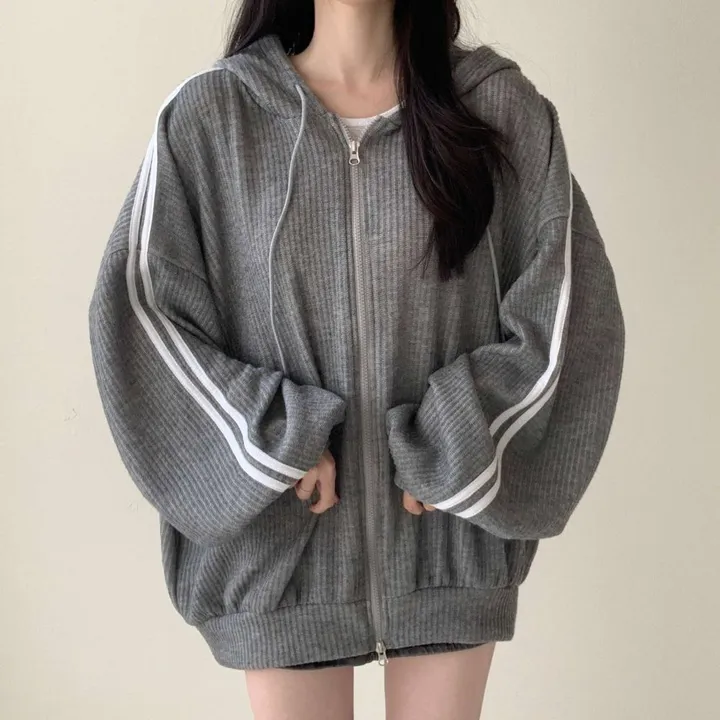 [-120/간절기필수소장💛] 골지 투웨이 오버핏 트랙 라인 후드집업 3c 상세 이미지 11