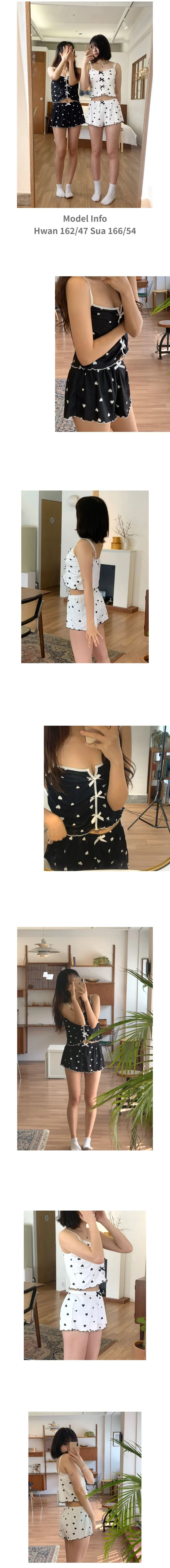 🔥섹시글램🔥 핀터레스트 인스타 감성 잠옷 세트 나시 파자마 하트 리본 상세 이미지 8