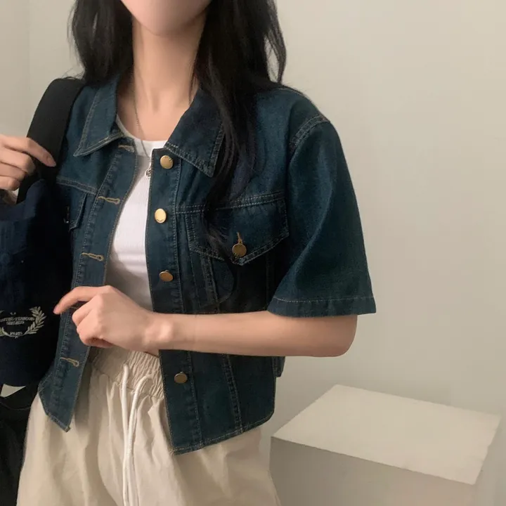[데일리/청순무드(＊’͜’ )] 봄웨더 반팔 데님 크롭 청자켓 - 3color 상세 이미지 25