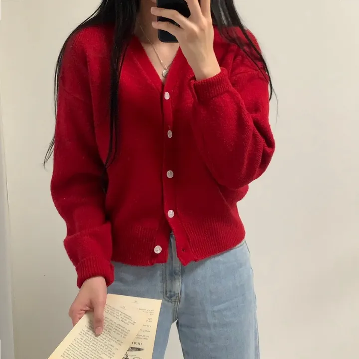[7컬러/도톰해요!] 촘촘한 짜임의 데일리 브이넥 니트 가디건 상세 이미지 8