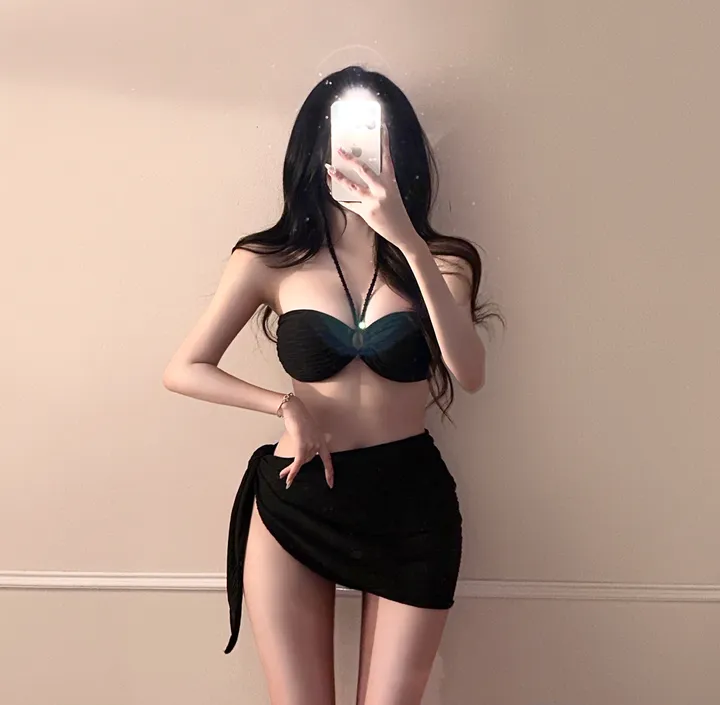 [최저가!!/핏보장/6col] 홀터넥 리본 X끈 4way 섹시 글램 스트랩 셔링 커버업 랩 스커트 치마 비키니 수영복 세트 비치웨어 휴양지룩 청순 여리 분위기 슬림핏 쓰리피스 상세 이미지 2