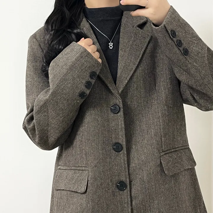 [램스울 80%] 고퀄리티 3버튼 헤링본 블레이저 자켓 상세 이미지 5