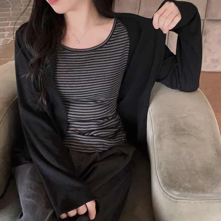 [일체형!/팔뚝살부각X]메모리 올인원 단가라 레이어드 가디건 티셔츠(일체형 티셔츠) 상세 이미지 11