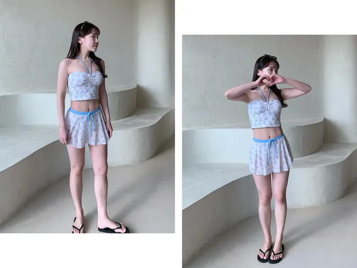 [당일출고/M-XL]홀터넥 커버업 치마 하이웨스트 비키니 베어 휴양지 수영복 상세 이미지 12