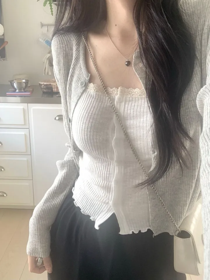 레이 여름 린넨 골지 크롭 라운드 긴팔 가디건 (9color) [ 봄 여름 살안타템 데일리룩 기본 베이직 ] 상세 이미지 11