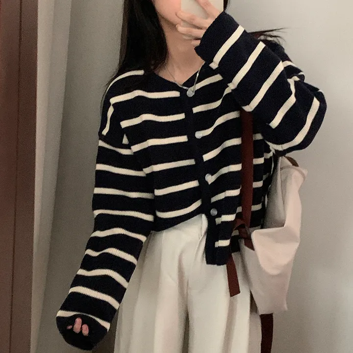 [데일리/꾸안꾸*.*] 파이 스트라이프 단가라 자켓 가디건 상세 이미지 37