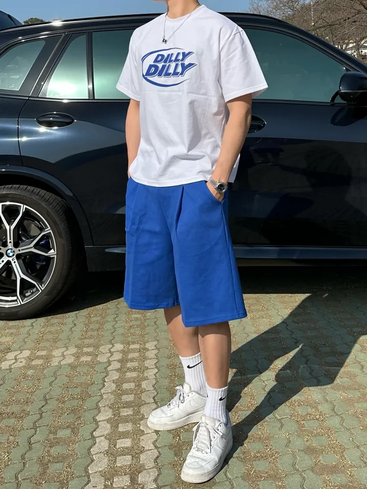 세트가능/ 남녀공용 오버핏 반팔 여름 커플룩 커플티 레터링 루즈핏 반팔 티셔츠 합포 핀턱 버뮤다 팬츠 밴딩 반바지 꾸안꾸 트레이닝 세트 커플 시밀러룩 빅사이즈 세트 스트릿 딜리 상세 이미지 36