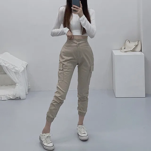 *당일배송!*[핏보장/단독제작]투버튼 올데이 사계절 하이웨스트 뒷밴딩 카고포켓 슬림 조거팬츠 상세 이미지 17