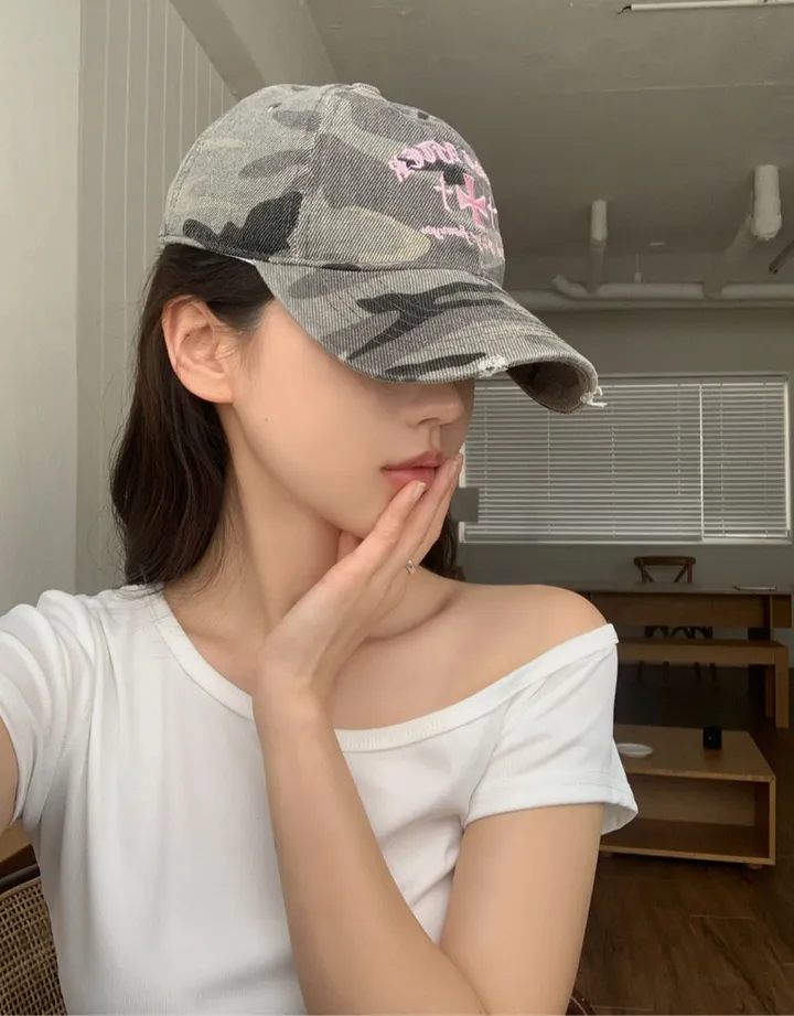 [얼굴소멸] 카모 레터링 볼캡 3color / 빈티지 데미지 워싱 밀리터리 십자가 자수 캡 모자 상세 이미지 15