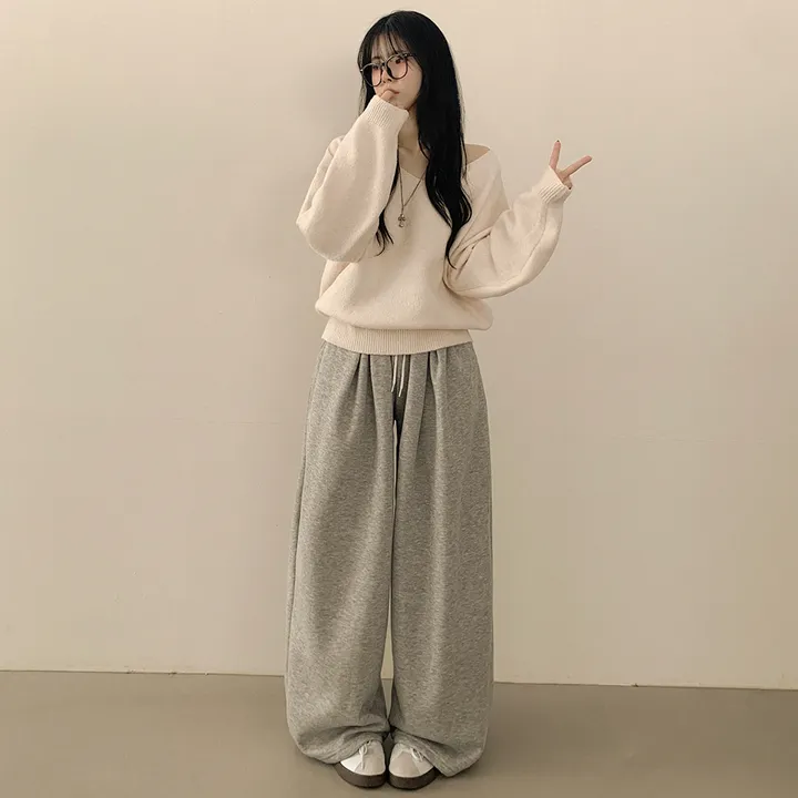 [청순힙✨폭닥] 흐르는 여리핏, 보트 브이넥 오버핏 원오프숄더 아방핏 긴팔니트 빅사이즈 상세 이미지 15