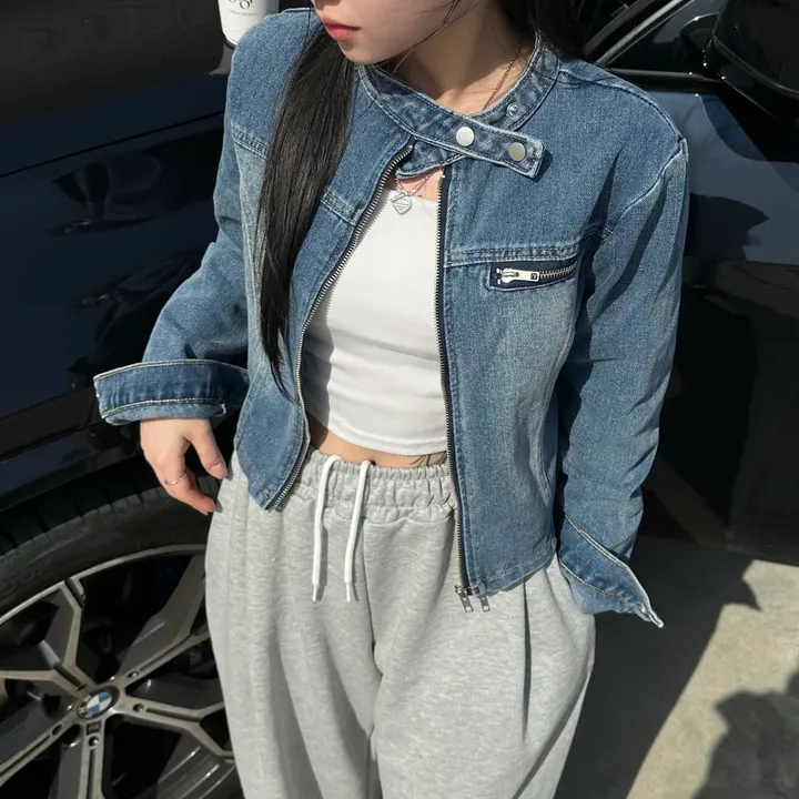 2사이즈! 커플 바이커 청자켓 데님 자켓 흑청 진청 겨울 가을 봄 커플룩 시밀러룩 꾸안꾸 코디 세트 크롭 슬림핏 오버핏 남녀공용 투피스 남자 데이트 빅사이즈 트레이닝  와이드팬츠 상세 이미지 27