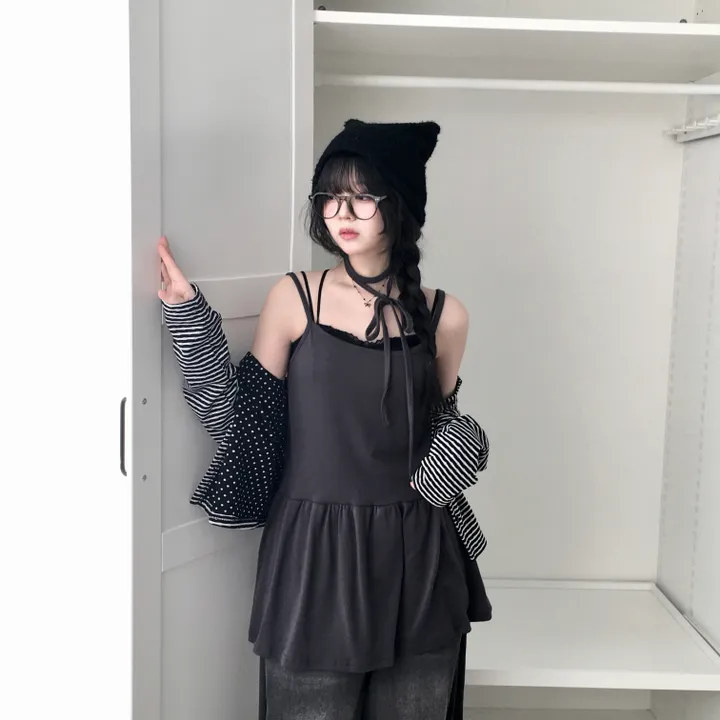 [반전 도트안감🖤/뒷태패치 포인트!!] 빈티지 감성 낭낭🪽 도트안감 패치 단가라 스트라이프 긴팔 가디건 엔젤코어 상세 이미지 16