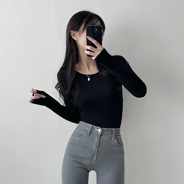 (라운드+U넥선택ok) 인생핏 쫀쫀해 리브 데일리 무지긴팔티 8color 상세 이미지 51