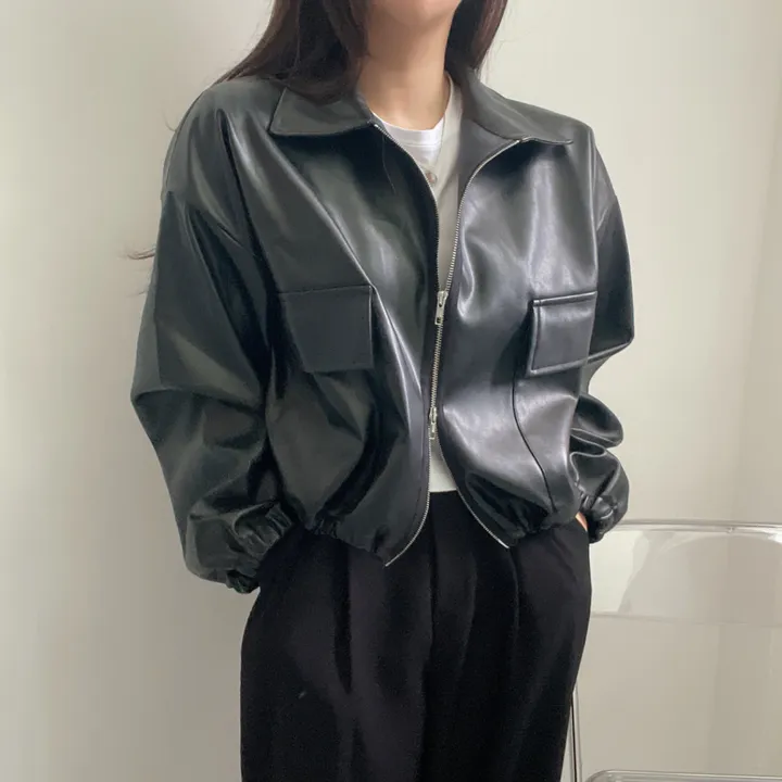 [투웨이/고퀄리티]레더 스트링 카라 크롭 라이더 숏자켓 3color 상세 이미지 18