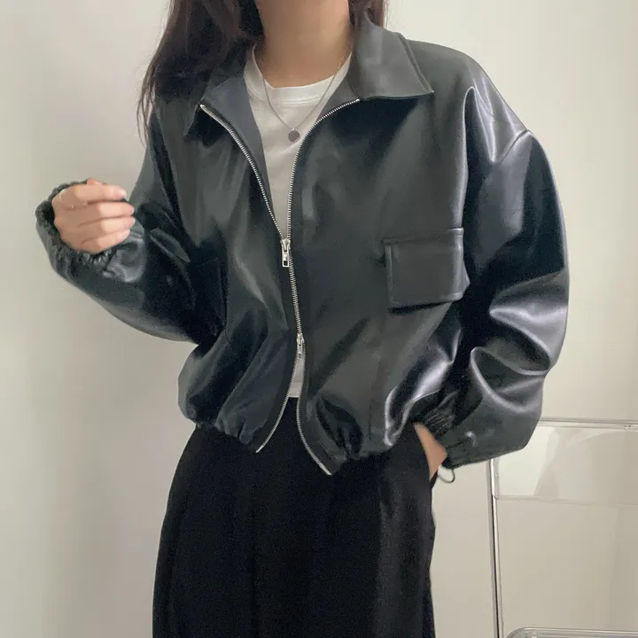 [투웨이/고퀄리티]레더 스트링 카라 크롭 라이더 숏자켓 3color 상세 이미지 16