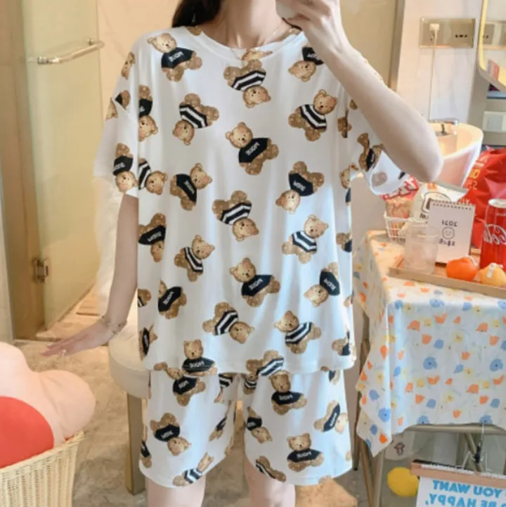 국내 테디베어 꿀잠 반팔잠옷세트 🧸 (러블리 캐릭터 디자인 / 2COLOR / FREE사이즈 44~55 추천 / 한정수량 양말 증정🎁) 상세 이미지 4