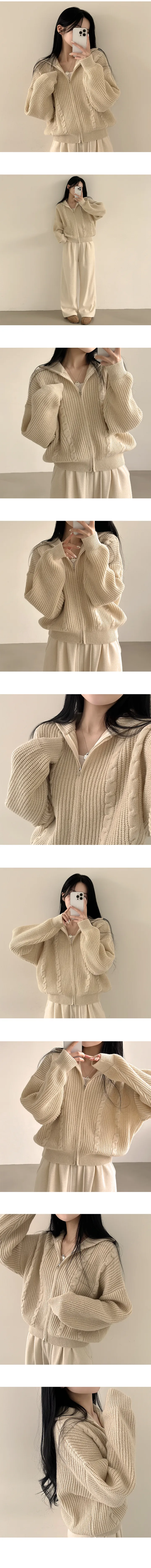 [데일리/아방핏] 말라보이는, 도톰 꽈배기 카라 투웨이 루즈핏 니트집업 가디건 (5color) 상세 이미지 4