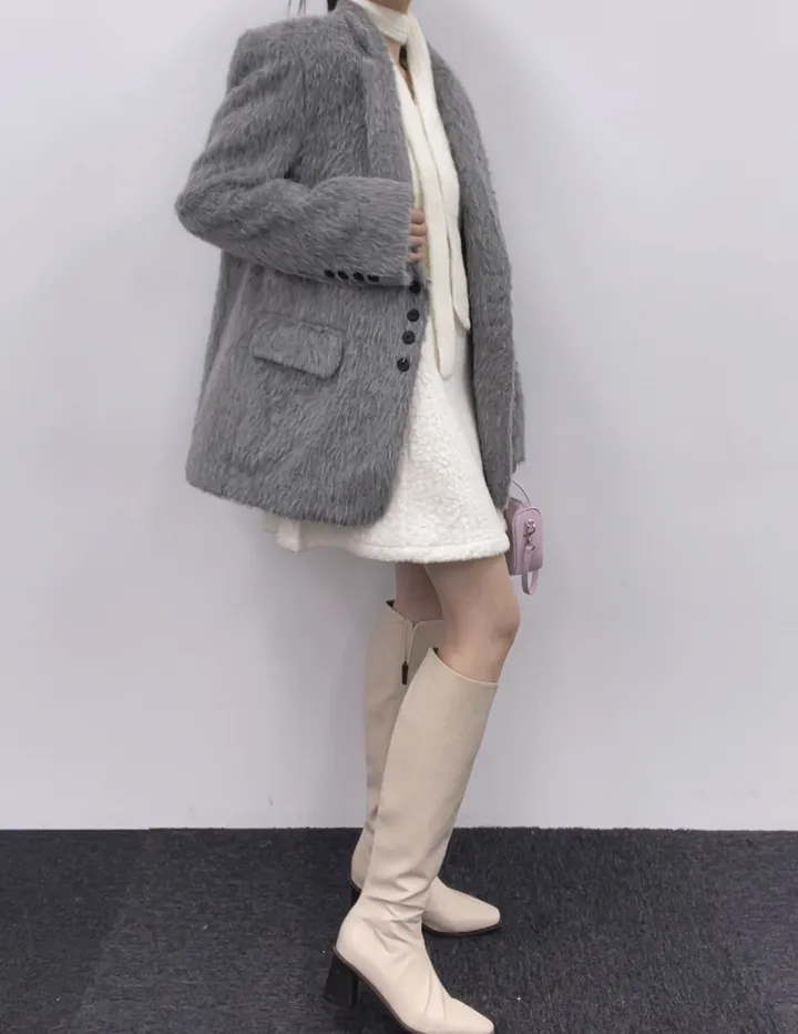 *부들소재* 모헤어 자켓 퍼자켓 겨울 코트 연말룩 하객룩 모헤어자켓 모헤어코트 퍼자켓 하프자켓 하프코트 울코트 루즈핏 오버핏 크리스마스 상세 이미지 26