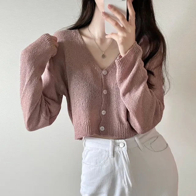 (5color)피넛 썸머 크롭 브이넥 가디건 상세 이미지 35
