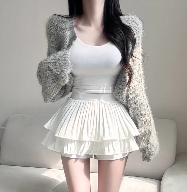 [여리핏보장!!/여친룩/9col] 보들 데일리 청순 솔잎 볼레로 가디건 벌룬핏 루즈 아방한 하찌 니트 베이직 기본 개강룩 데이트룩 봄 피크닉 간절기 벚꽃룩 러블리 세미 크롭 퍼 상세 이미지 32