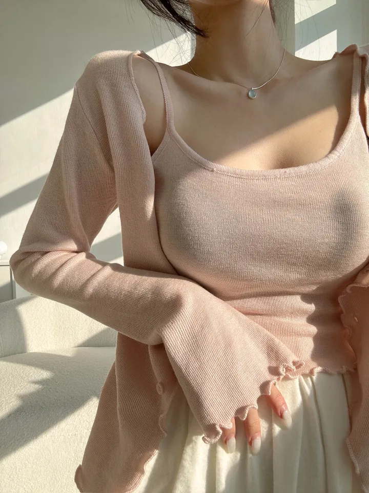 【나시+가디건SET】 여리여리 레이스 밑단언발 버튼 나시 가디건 세트 상세 이미지 18