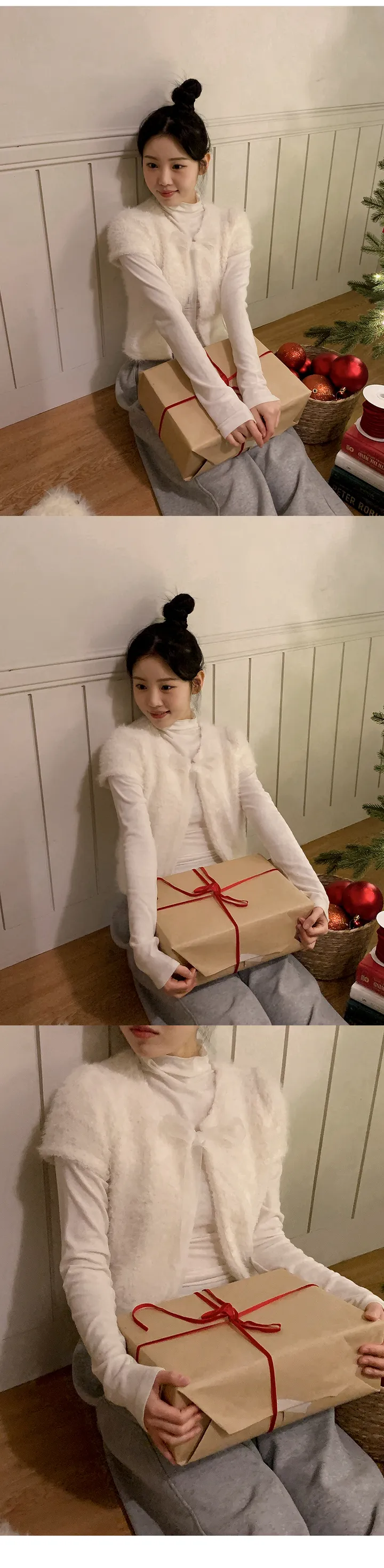 [하객룩][리본탈부착가능][리본 셋트][MADE][자체제작][국내 생산]스노우 시어 쉬폰 리본 퍼 반팔 가디건 (3color) 상세 이미지 19