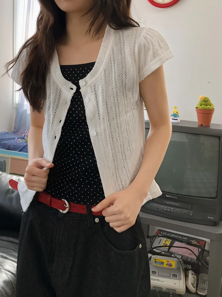 밤비 빈티지 펀칭 반팔 가디건 상세 이미지 30