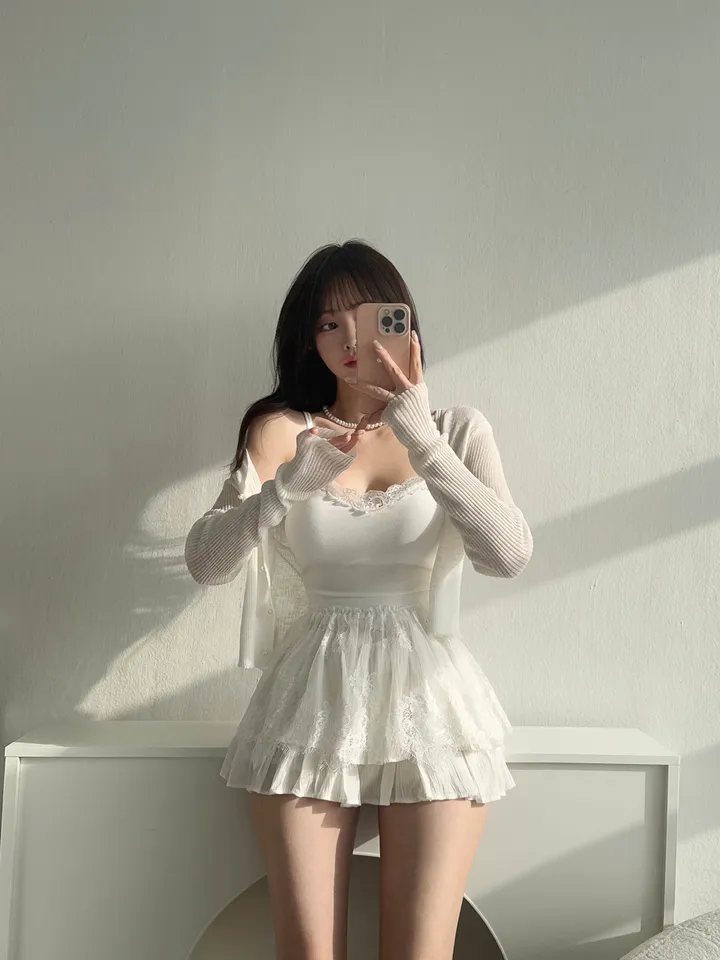 (8color) 【여리여리-!】 수채화 슬림핏 시스루 롱슬리브 진주 버튼 부클 가디건 상세 이미지 14