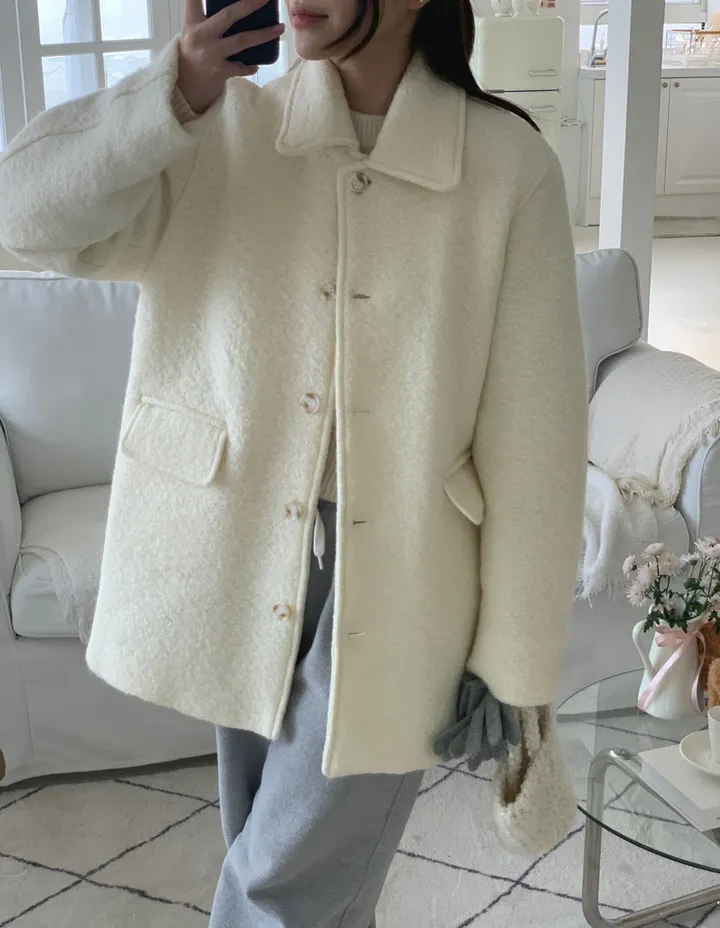 [주문폭주🔥][겨울신상⛄] 메리 부클 카라 하프 코트(2color) / 하객룩 하프코트 코트 숏코트 아우터 상세 이미지 9