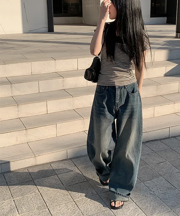 [특가세일🖤][딥워싱디테일]코리 워싱 데님 와이드 팬츠 상세 이미지 5