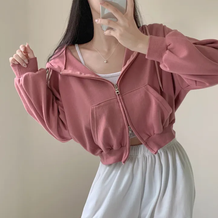 [아방귀염핏💕/투웨이] 로멜 크롭 루즈핏 벌룬 김팔 투웨이 후드 집업 상세 이미지 17