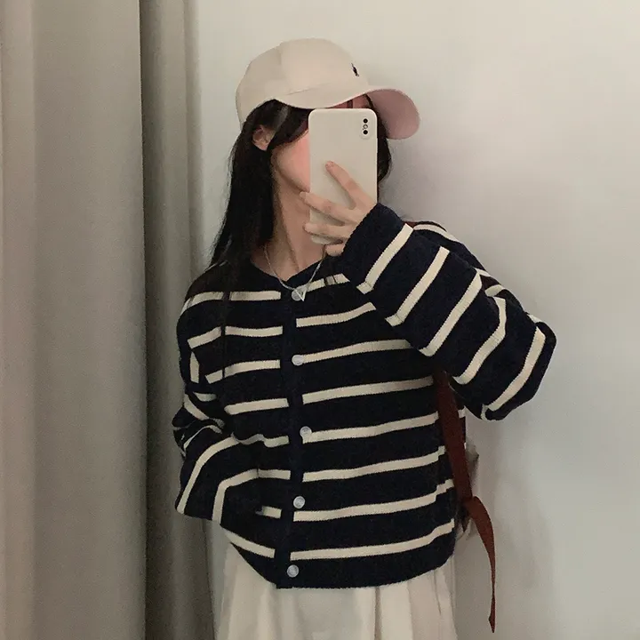 [데일리/꾸안꾸*.*] 파이 스트라이프 단가라 자켓 가디건 상세 이미지 32
