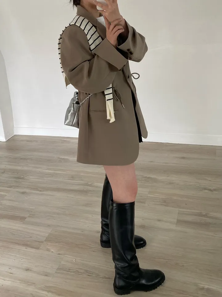 [25ss봄재진행🌷/44-99] 원버튼 오버핏 스트링 자켓 (3colors) / (대디자켓 박시자켓 빅사이즈자켓 봄자켓 허리스트링 패드자켓 오버자켓 보이핏자켓 ) 상세 이미지 4