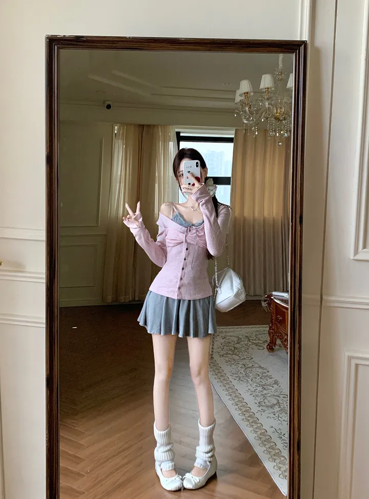 [발레코어 쓰리피스 러블리 페미닌룩] 로안 3pcs 레이어드 나시+가디건+스커트 쓰리피스 세트 상세 이미지 29