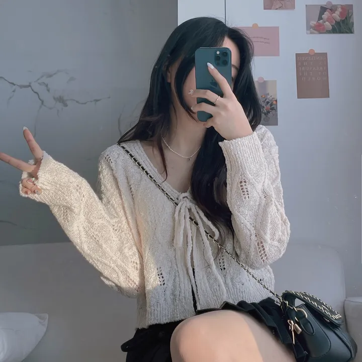 [주문폭주🤍/그물템💕/끈제거가능!] 베일리 그물 니트 리본 가디건 상세 이미지 21