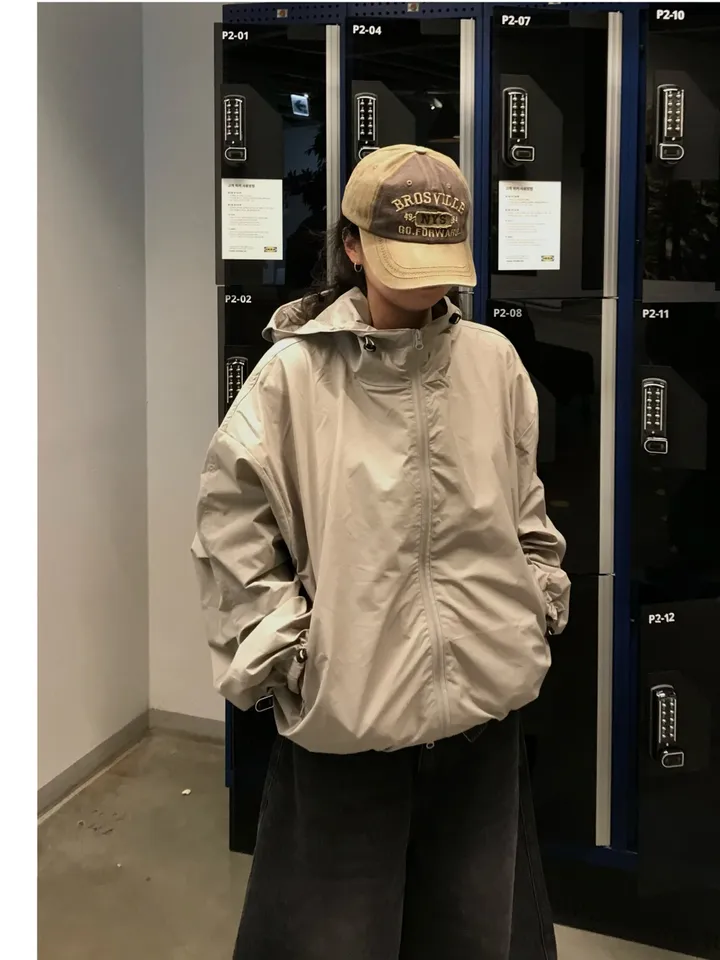 테크 오버핏 후드 바람막이 / 유니크 아메카지 숏자켓 봄자켓  윈드브레이커 여름바람막이 여름아우터 (남녀공용,4C) 상세 이미지 51