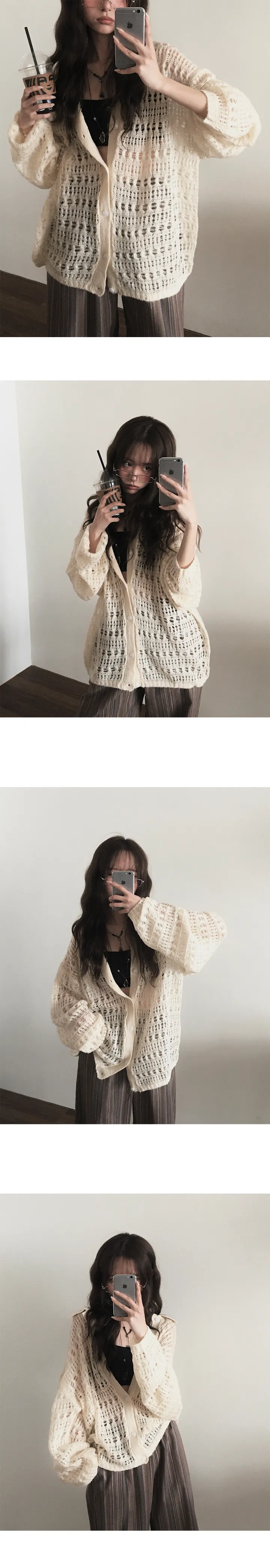 만족도 100%🖤비치 루즈 네트 카라 니트 가디건 - 3color 남여공용 상세 이미지 6